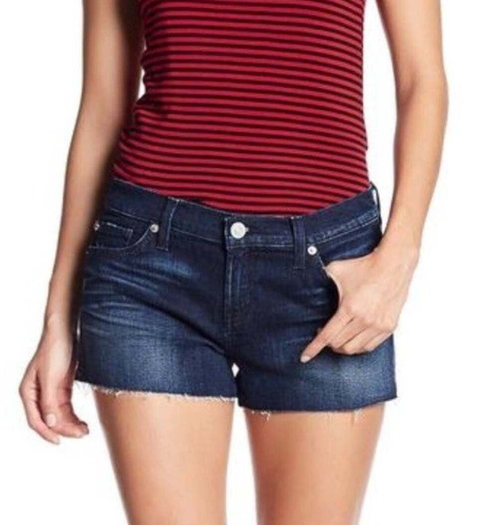 Hudson Jeans Womens Kenzie Low Rise Shorts Raw Hem Size 27 Dark Wash Denim